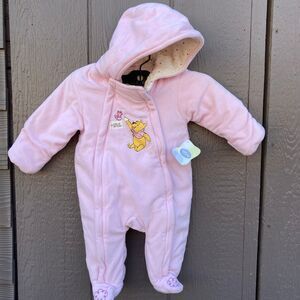 New Older Disney Baby girl size 3-6M  Winnie the Pooh pink suit cold gear